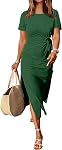 ANRABESS 2026 Été Maxi T-shirt Robe manches courtes Col d'équerre Taille Casual Slim Fit Slit Printemps Longues robes de plage pour femme