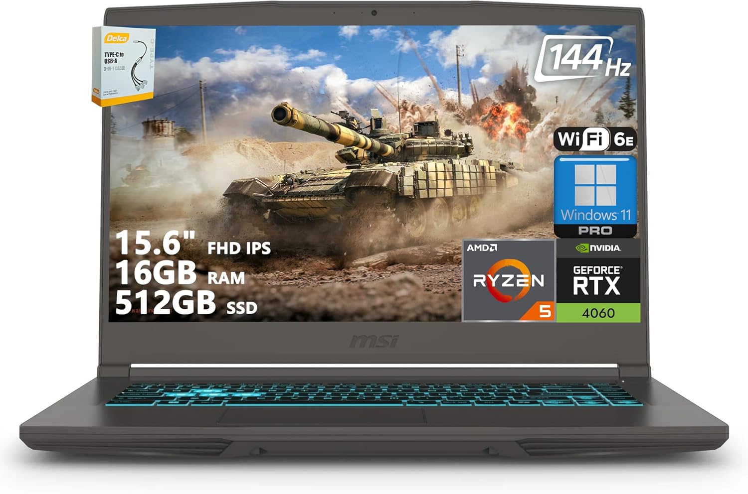 MSI Thin A15 Gaming Laptop | 15.6″ FHD IPS 144Hz...