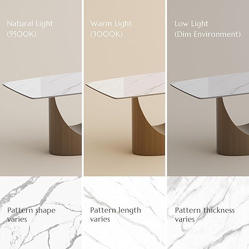 Miniatura 8 de POVISON Hobart - Mesa de comedor rectangular moderna de 71 pulgadas para 6, mesa de piedra sinterizada blanca brillante con pedestal de acero al