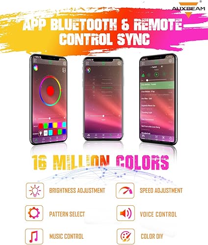 Miniatura 3 de Auxbeam Látigo de luz LED RGB de 3 pies con luz de advertencia de seguridad para Polaris RZR UTV ATV Quad Can Am antena látigo 3 pies Bluetooth LED