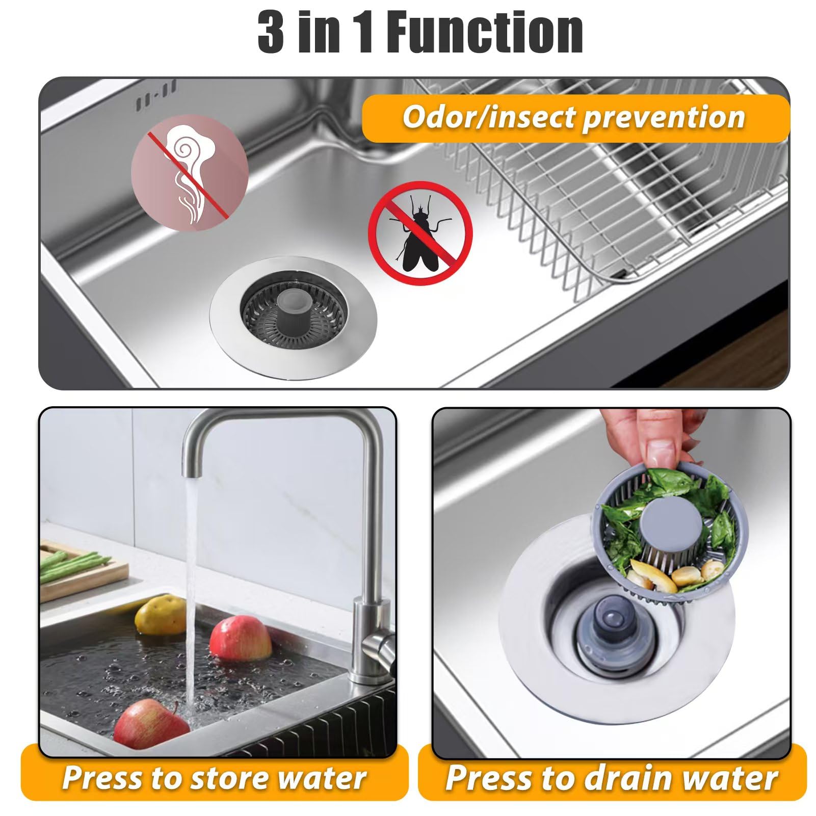 Anlige Pop-Up Kitchen Sink Drain Stopper - 3-in-1 -3