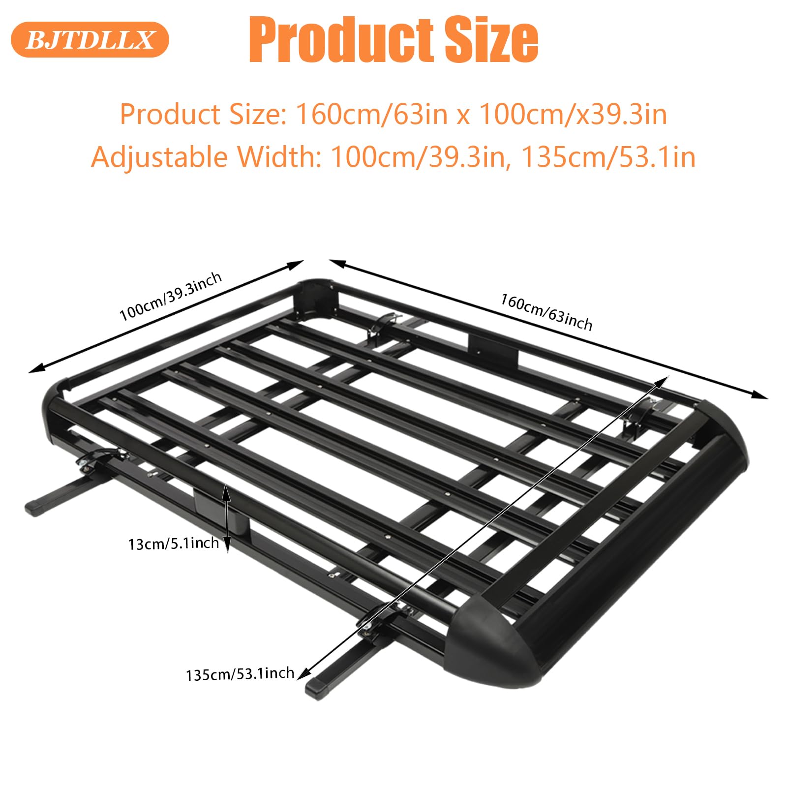 Portaequipajes universal de 160 cm, cesta para el techo del coche, cesta de aluminio, color negro, capacidad de peso de 150 kg, ancho ajustable de 100-135 cm (160 cm)