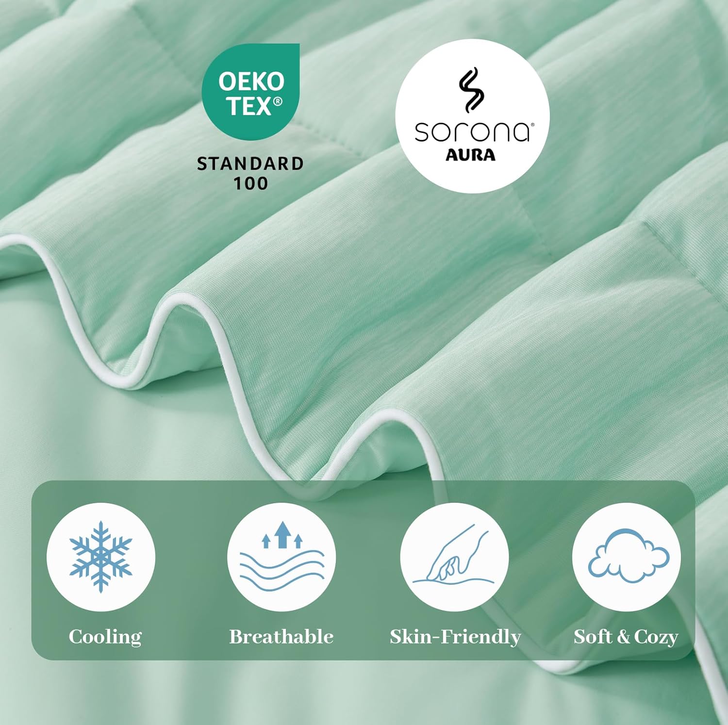Amélie Home Cooling Comforter King Size, Dual-Sided Lightweight Cooling Blanket for Hot Sleepers, Q-Max 0.43 Breathable Cooling Quilt for Night Sweats, 106" x 90", Heather Mint Green - Image 6