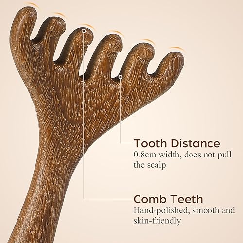 Miniatura 5 de Peine masajeador de madera, 6 garras Meridian Massage Comb masajeador de pies con mango largo para cabeza, espalda, piernas y pies, circulación