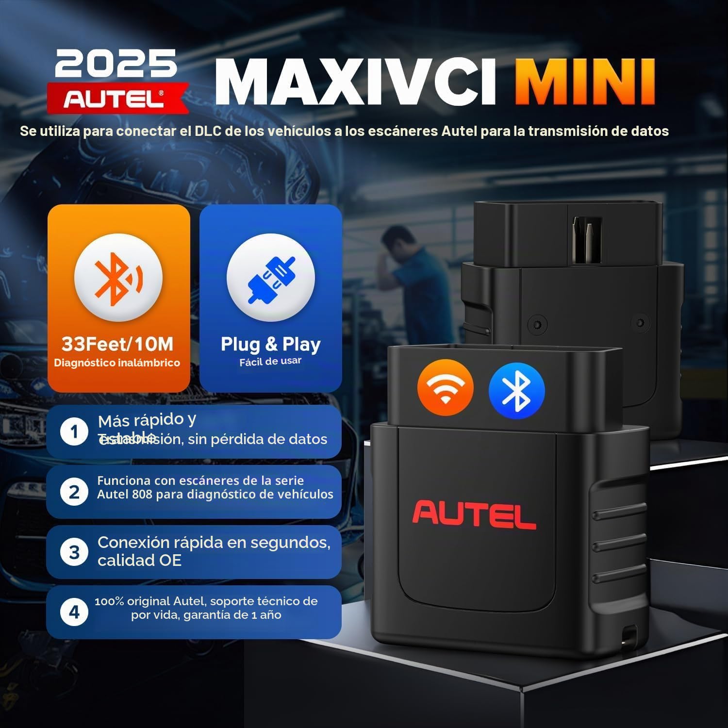 Autel MaxiVCI VCI Mini Interfaz Diagnóstico Inalámbrico, Funciona con Autel MaxiCOM MK808BT Pro MP808BT Pro MK808S-TS MX808S-TS MP808S-TS MK808TS MP808TS, 2026 Dongle Inalámbrico Vehículo Más Nuevo
