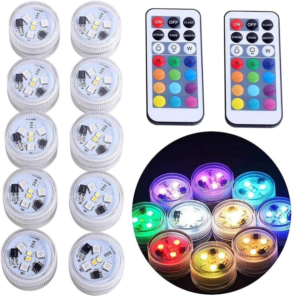 Mini Underwater LED Lights with Remote Control, Small Underwater Tea Light Candles Waterproof 1.5 Inch RGB Multi Color Flameless Accent Lights Battery Operated Vase Pool Pond Lantern Decoration