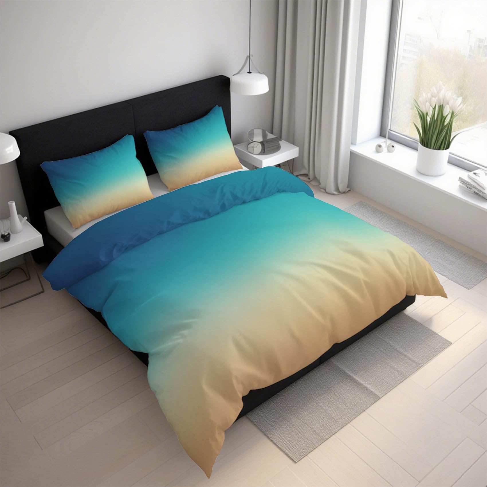 Housse de couette 2 personnes effet ombré bleu pour une chambre moderne et zen