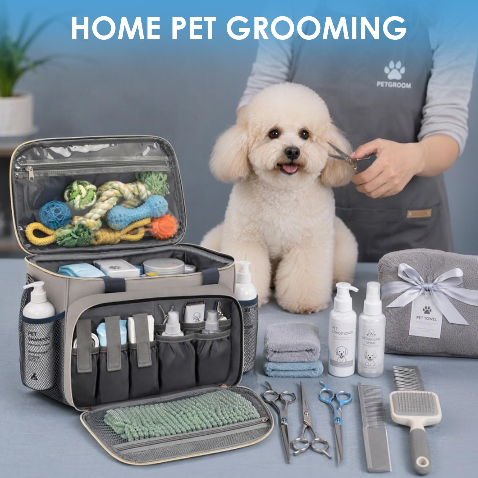 Borsa organizer per la toelettatura degli animali domestici: progettata per toelettatori e strumenti di toelettatura per cani e gatti; si adatta perfettamente a set di strumenti e accessori.