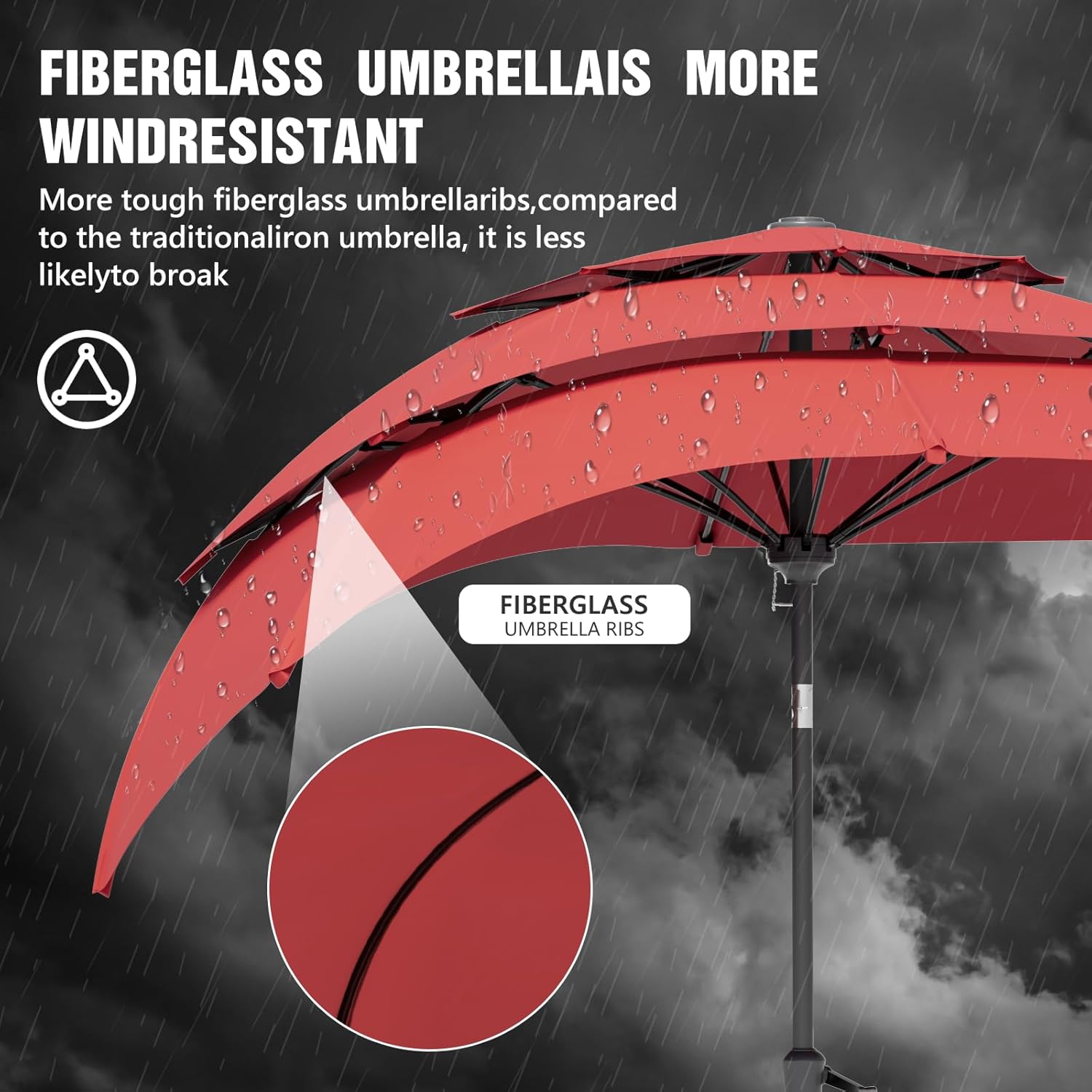 Sannwsg 9 ft Patio Umbrellas, 3 tiers Outdoor Umbrella with Fiberglass Ribs, Table Umbrellas with Push Button Tilt/Crank, Market Umbrella, Porch Umbrela for Backyard, Deck, Garden, Pool Red 9 FT(3-Tier Fiberglass Ribs)