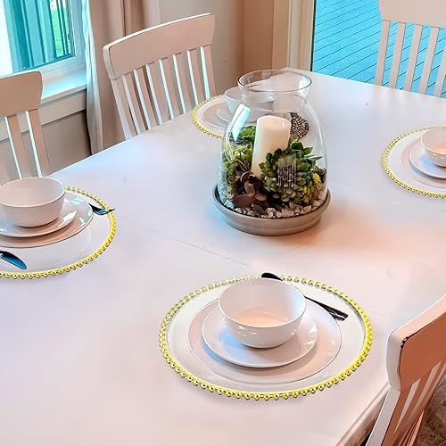 Miniatura 6 de Dandat 100 platos de carga redondos transparentes de 13 pulgadas, de plástico, platos de servicio decorativos con borde de cuentas para bodas,