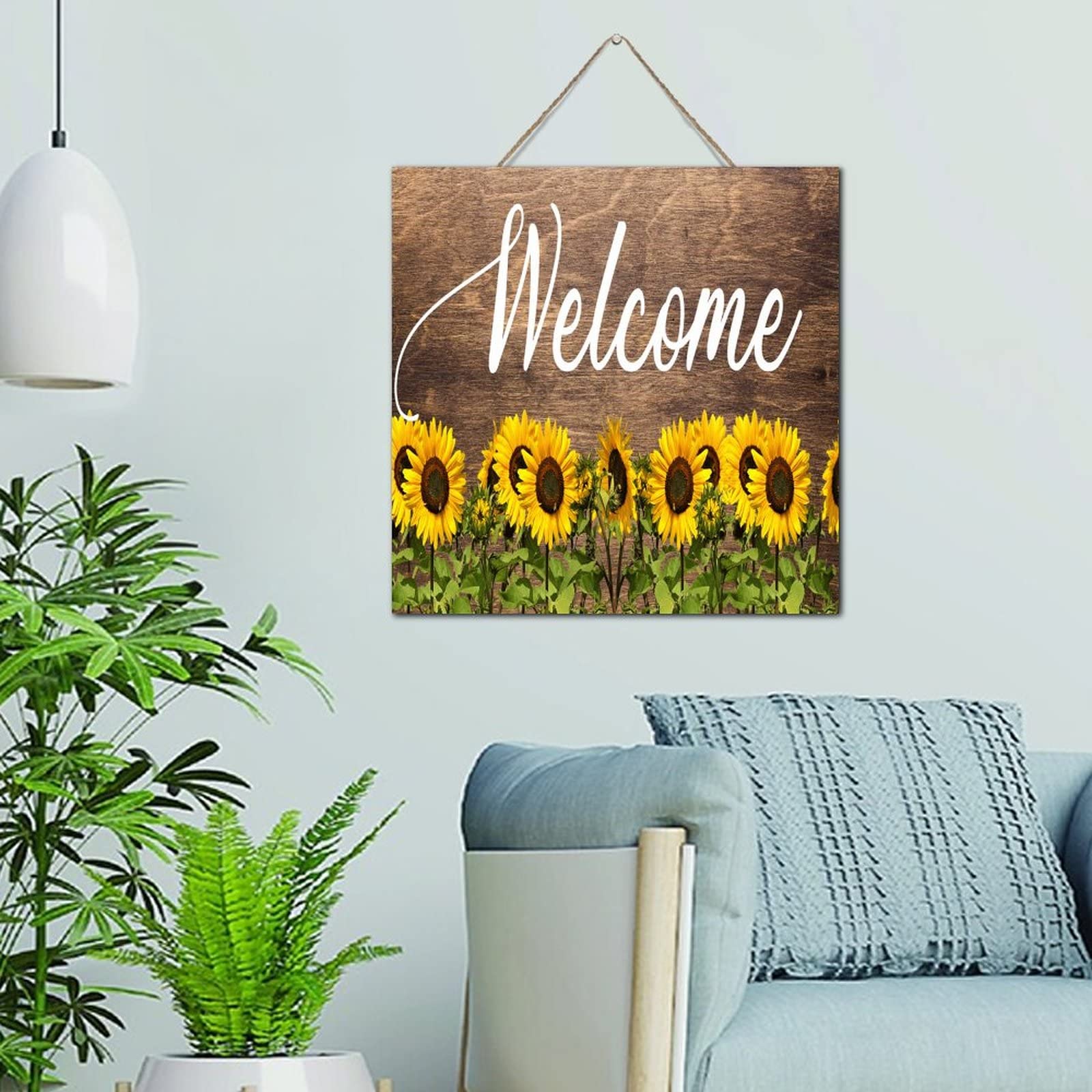Panneau de décoration murale en bois rustique avec tournesol pour salon et entrée de maison