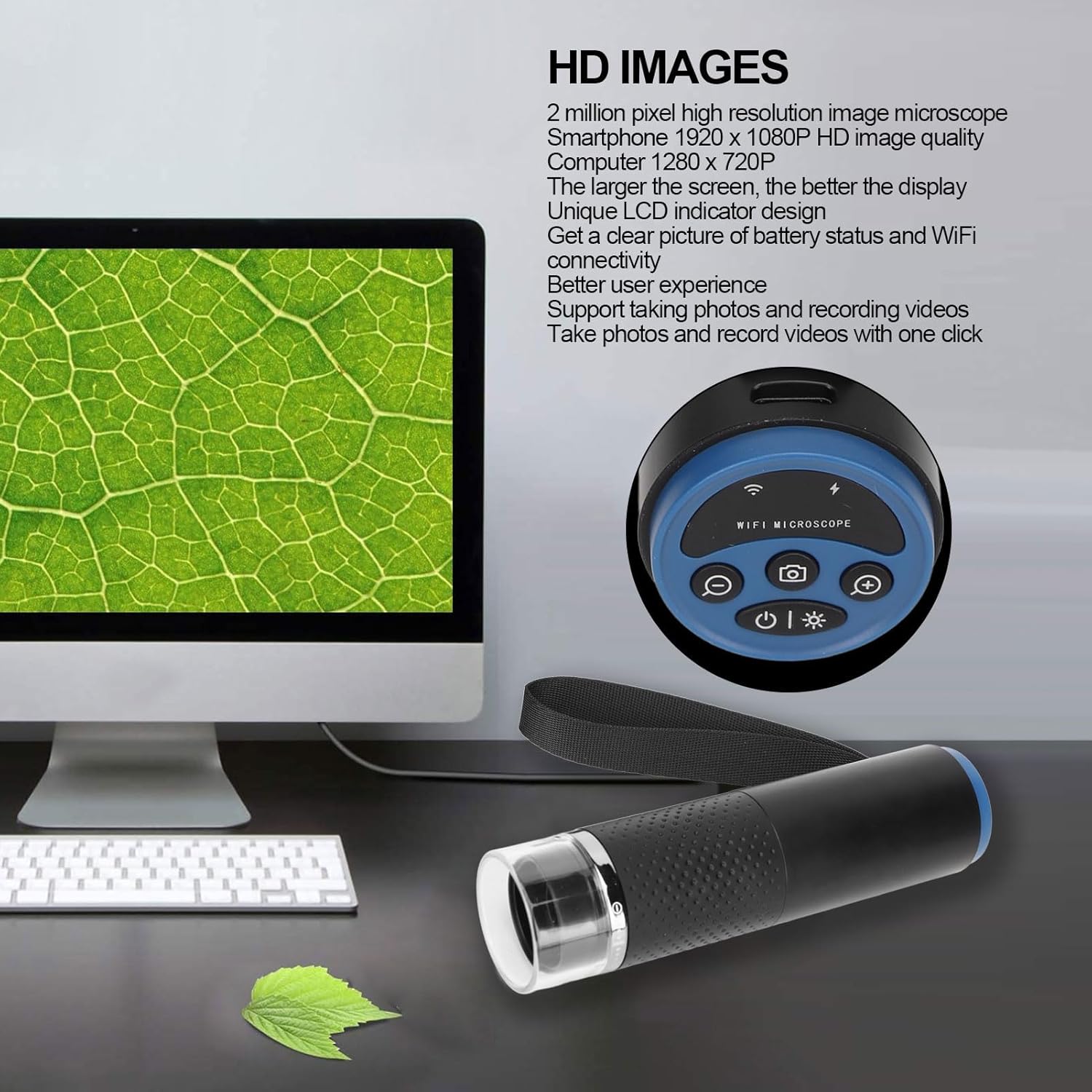 Wireless Digital Microscope, WiFi Handheld Microscope Camera Scalp Camera1080P HD 50 to 1000X Magnification with 8 LED Lights, USB Connection for Adults and Kids