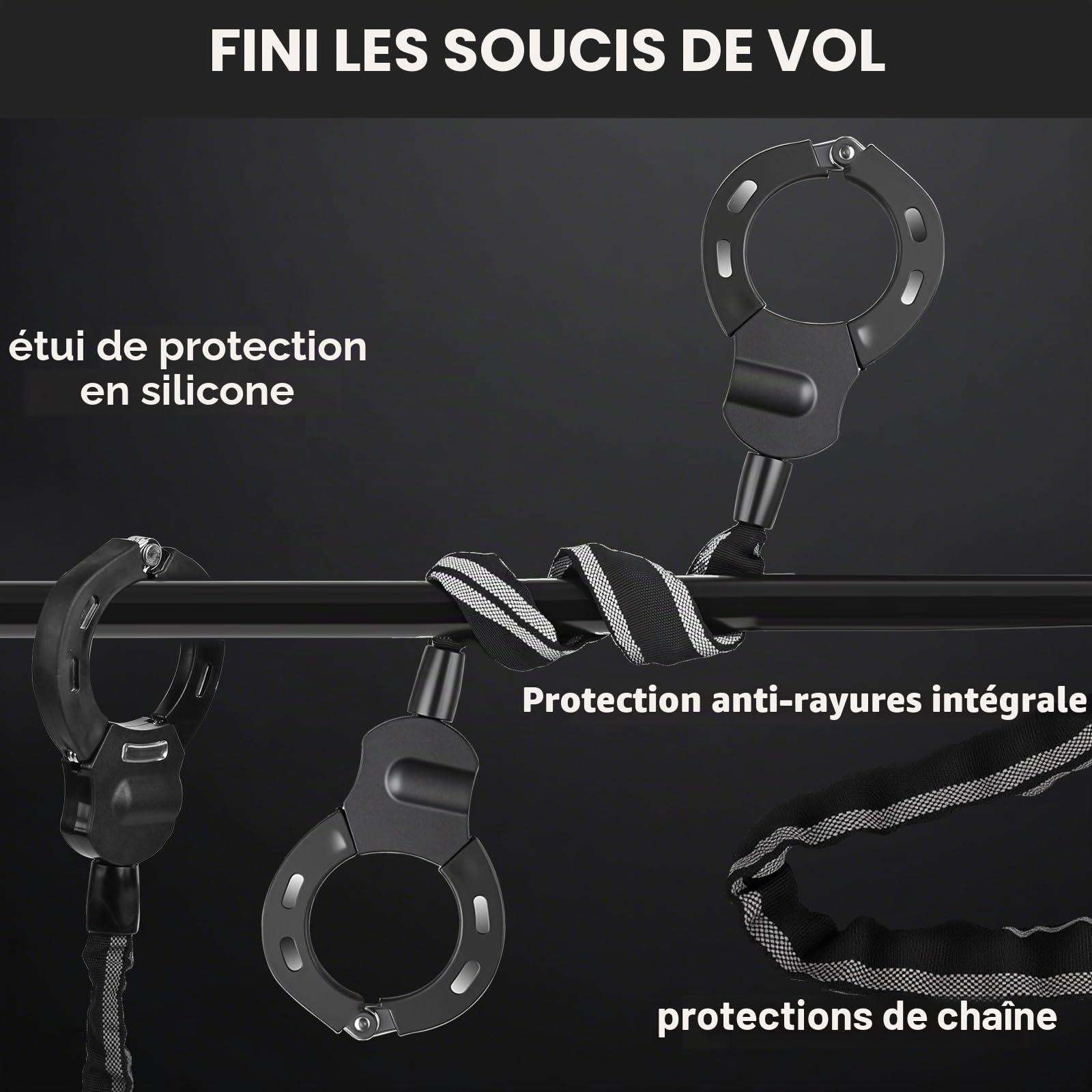 GuKKK Antivol Trotinette Electrique, 92CM Long Cadenas Trotinette Electrique, Cadenas Velo 8mm Ultra Résistant,1.5KG Robuste Chaînes Antivol pour Scooter Electriques, avec Clés et 3L Sac Etanche