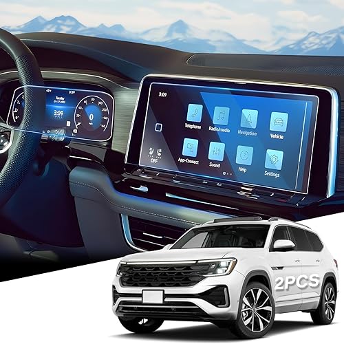 Protector de pantalla táctil y salpicadero de vidrio templado brillante 2024 2025 2026 VW Volkswagen Atlas y protector de pantalla del salpicadero -