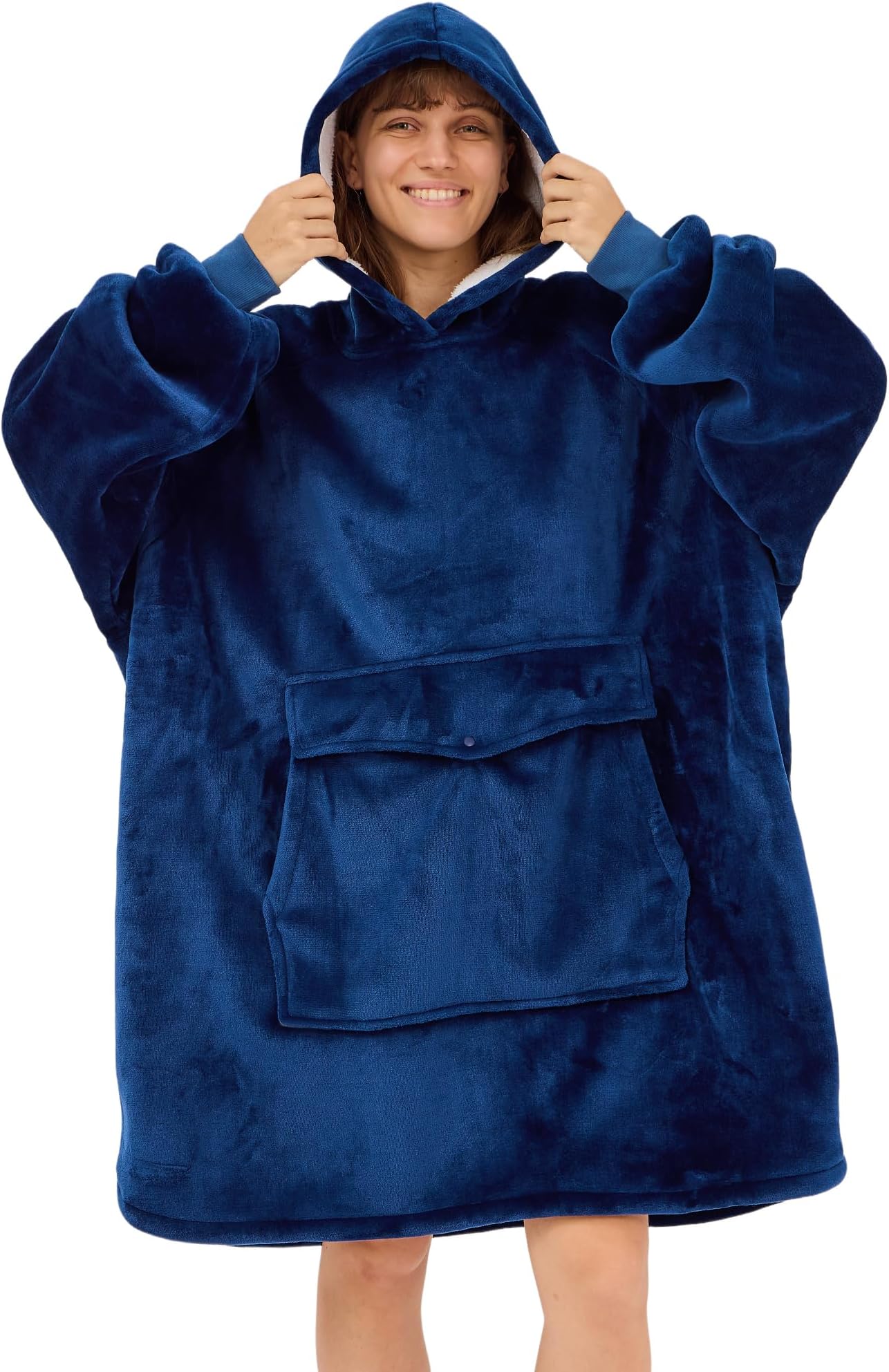 Wearable Blanket Hoodie, Oversized Sherpa Hooded Blanket for Adults