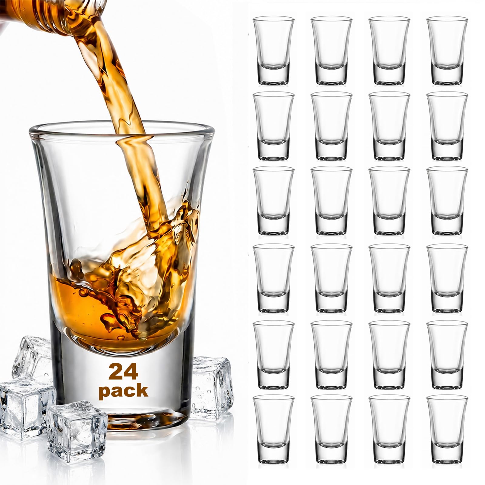 Ruckae 24 Pack 1oz Shot Glasses Set,Clear Shot Glass bulk with Heavy Base