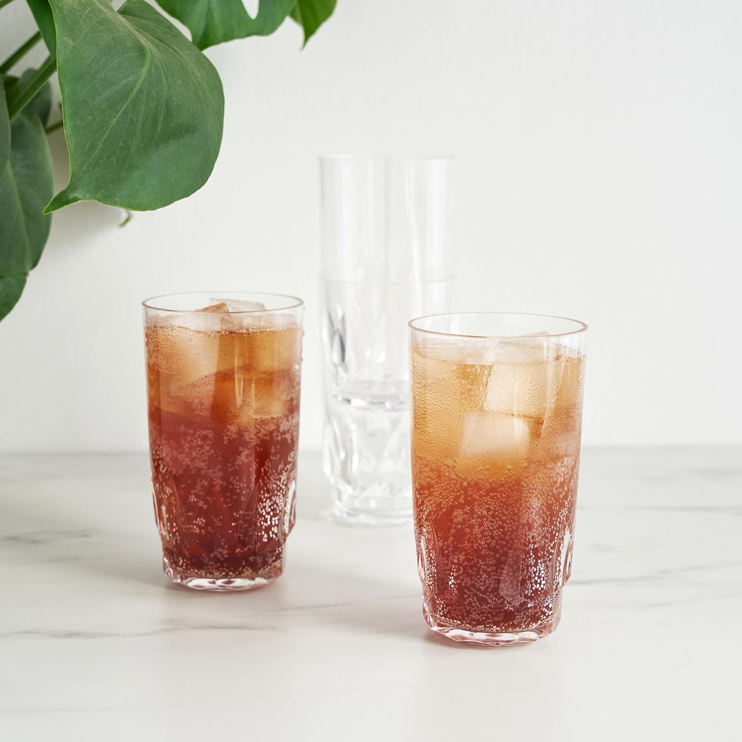 Viski Shatterproof Highball Tumblers, Faceted Acrylic Tall Drink Cocktail Glasses, Dishwasher Safe and Shatterproof, Clear 18 Oz Set of 4
