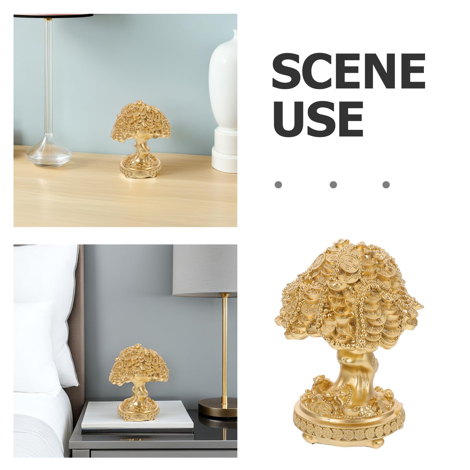 VANZACK Dekorative Feng Shui Geldbaum Statue aus Kunstharz, goldenes Baumornament für Tisch und Schrank, geeignet für Familie und Freunde als Symbol für Reichtum und Glück