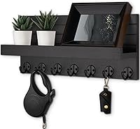 Vista 1 de Soporte para llaves de pared, llave de entrada y soporte para correo con 7 ganchos resistentes para lentes de sol, correa de perro, estante Negro