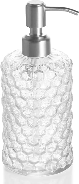 EASY-TANG Clear Glass Soap Dispenser - 16 Oz Refillable Wash Hand Liquid, Dish Detergent, Bathroom Decor with Stainless Steel Pump Head