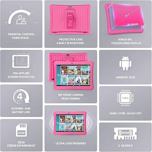Miniatura 6 de Contixo Tablet para niños de 10" con paquete Android - 32GB, más de 80 libros de cuentos de Disney (valor de $350), control parental, estuche a