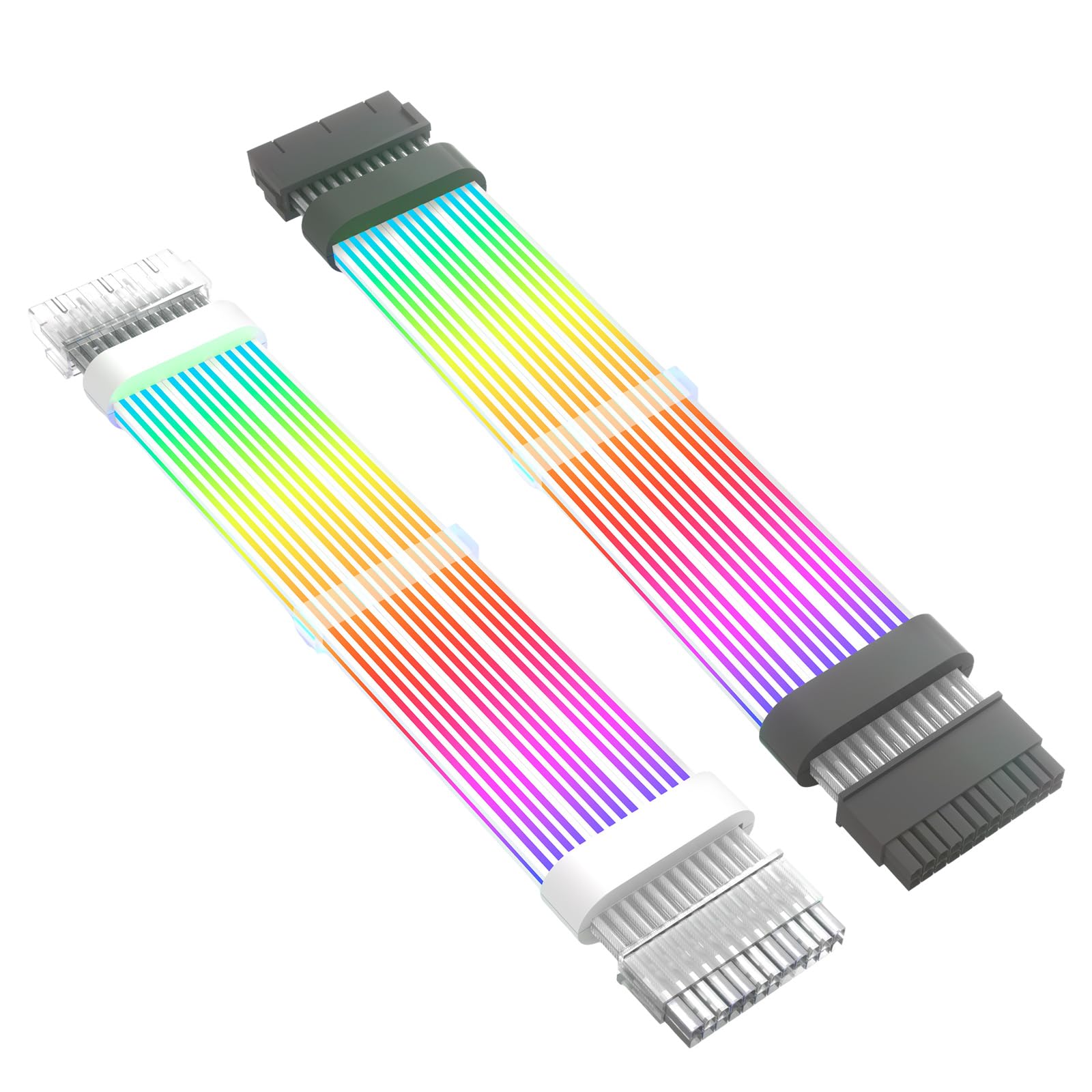 ARGB - Cable de extensión de alimentación de 24 pines con iluminación lateral doble para carcasa de PC, funda de PC de sincronización ARGB de silicona suave de 5 V y 3 pines