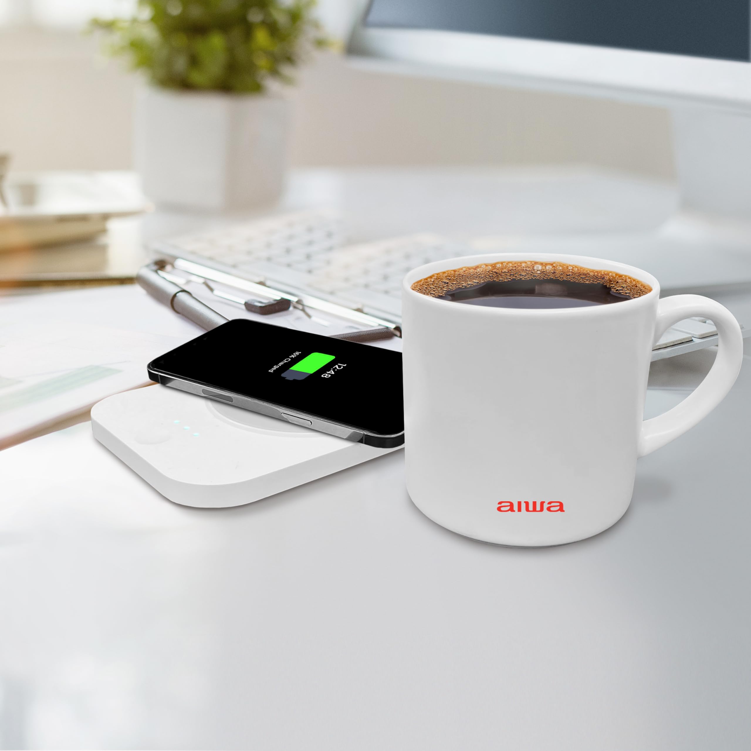 Calentador de taza de café y cargador inalámbrico, calentador de tazas inteligente 2 en 1 y cargador de teléfono inalámbrico de 15 W, tecnología de inducción inteligente ultra segura con apagado 5