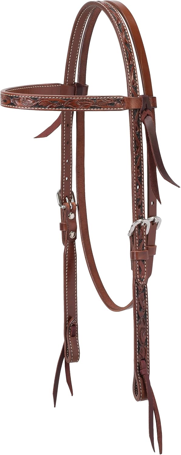 Floral Carved Brow Band Headstall