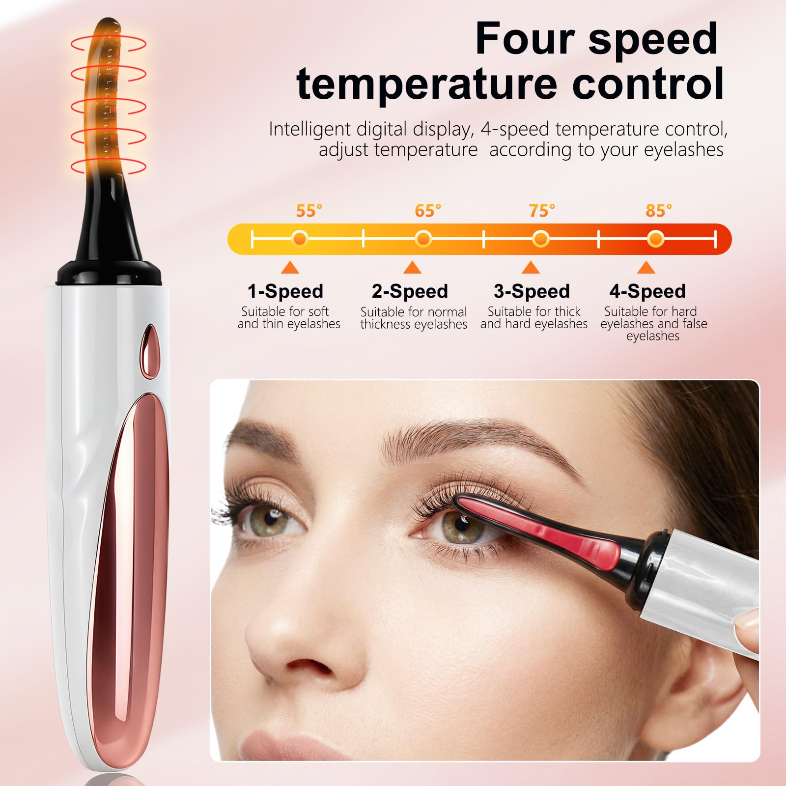 Piegaciglia Elettrico,Piegaciglia Riscaldato,Elettrico Arricciaciglia,Heated Eyelash Curler,Heated Lash Curler,4 Livelli di Temperatura,Intelligent Power Off,Per tutte le ciglia (Bianco)