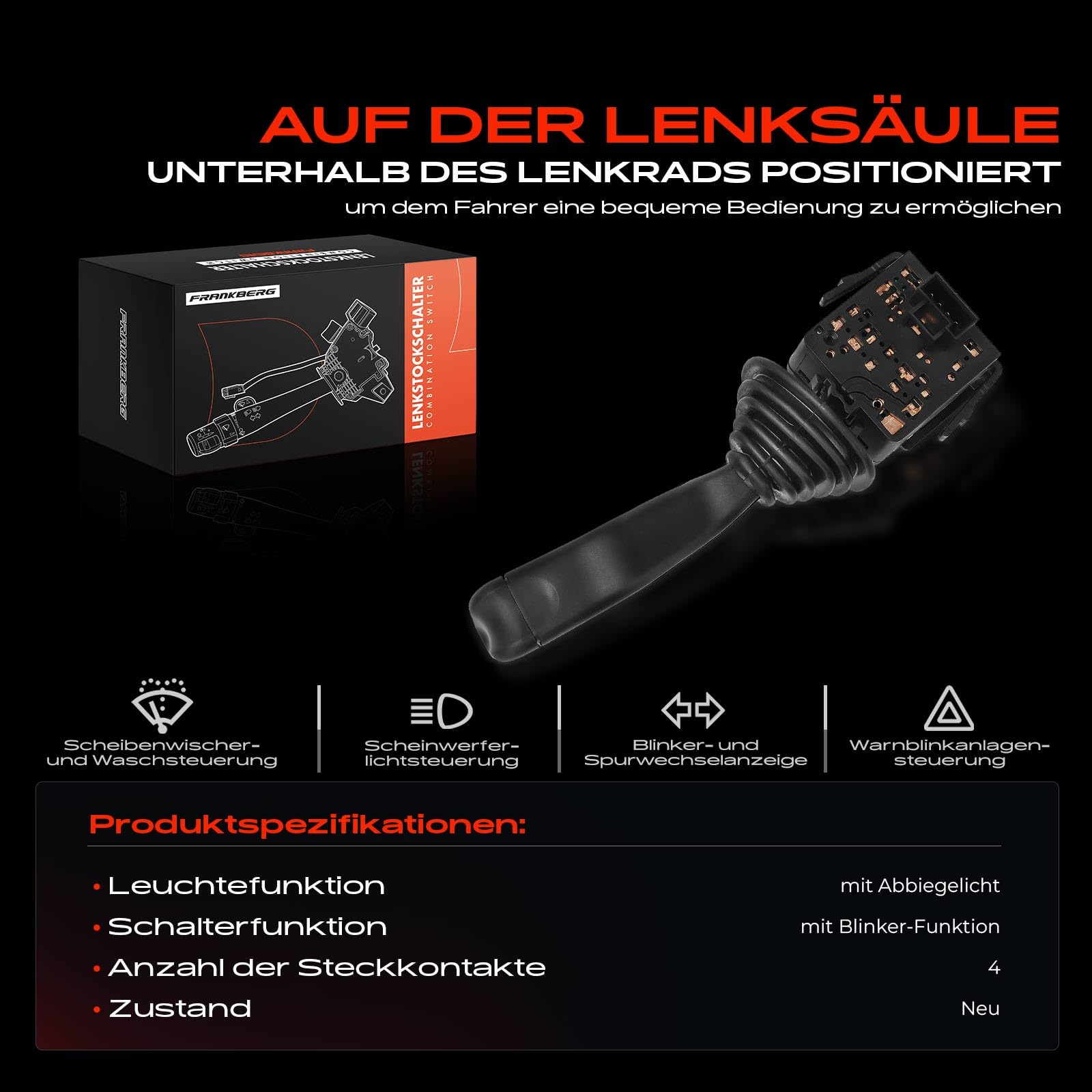 Frankberg Elektryczny przełącznik drążka kierowniczego, przełącznik kierunkowskazów, przełącznik kijka kierownicy, przełącznik kombinowany, Replace # 009185413