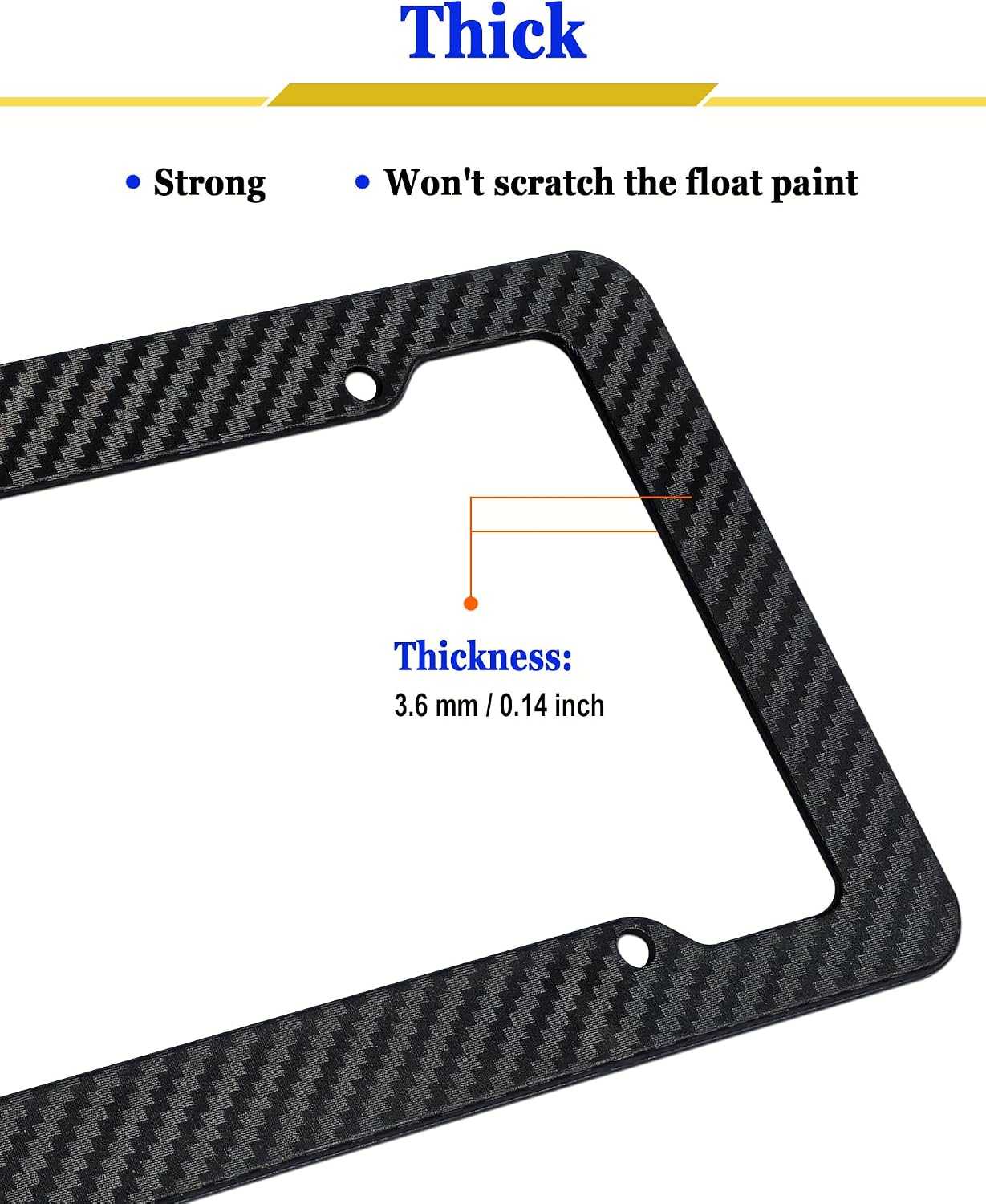 Carbon Fiber License Plate Frames- Black ABS Plastic Car Tag Holder with Carbon Pattern, 2 Pack 4 Hole Front Rear Cover with Screw Caps