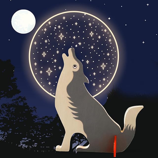 Attivolife Wolf Night Light for Kids, Cute Animal Table Lamp Rechargeable with USB Type-C, Wood Lamp Creative Bedroom Decor for Children Toddle Men
