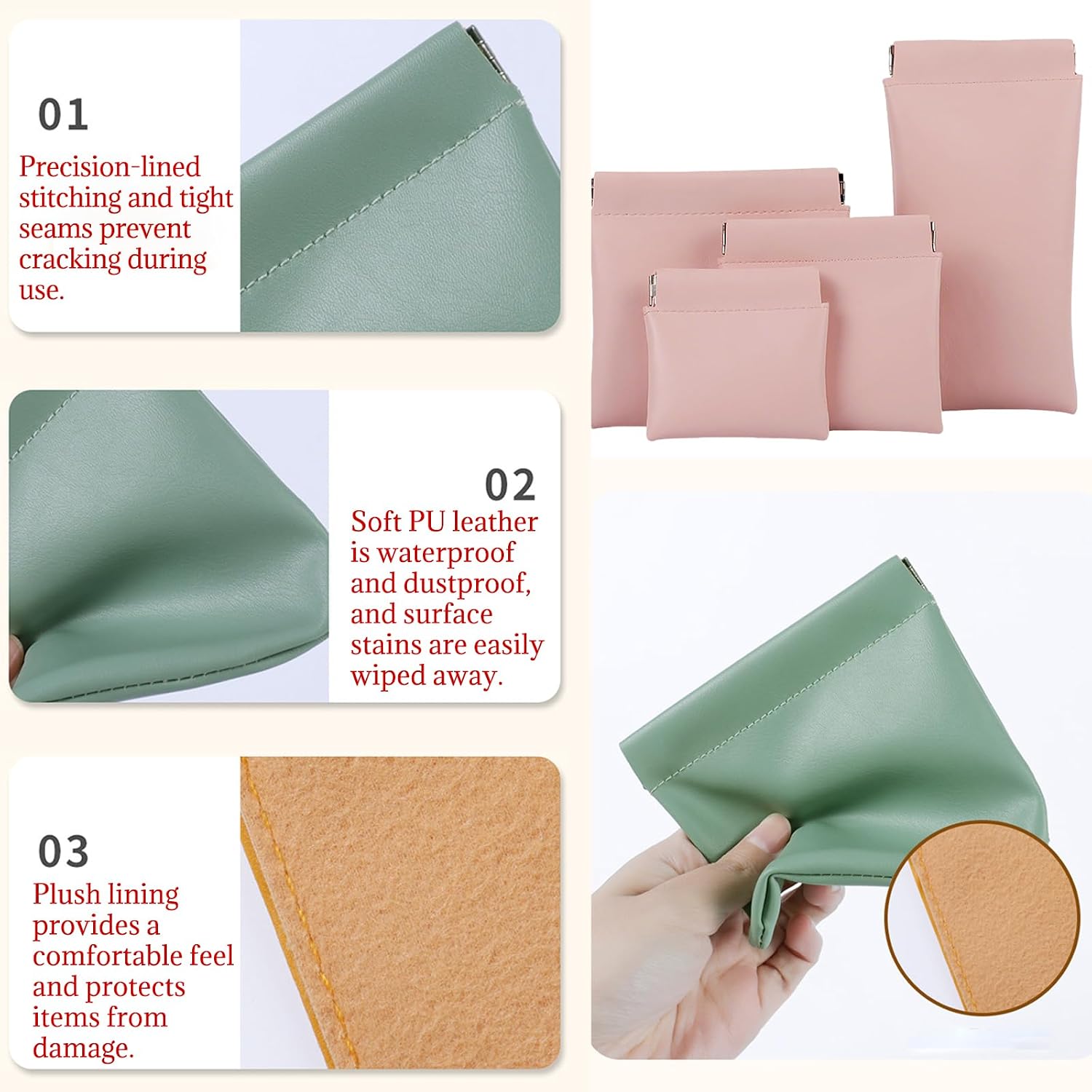 4Pcs Purse Pouches for Inside Purse, Squeeze Coin Purse Pouch, Waterproof Leather Portable Mini Makeup Bag & Travel Toiletry Organizer (Green) image 3