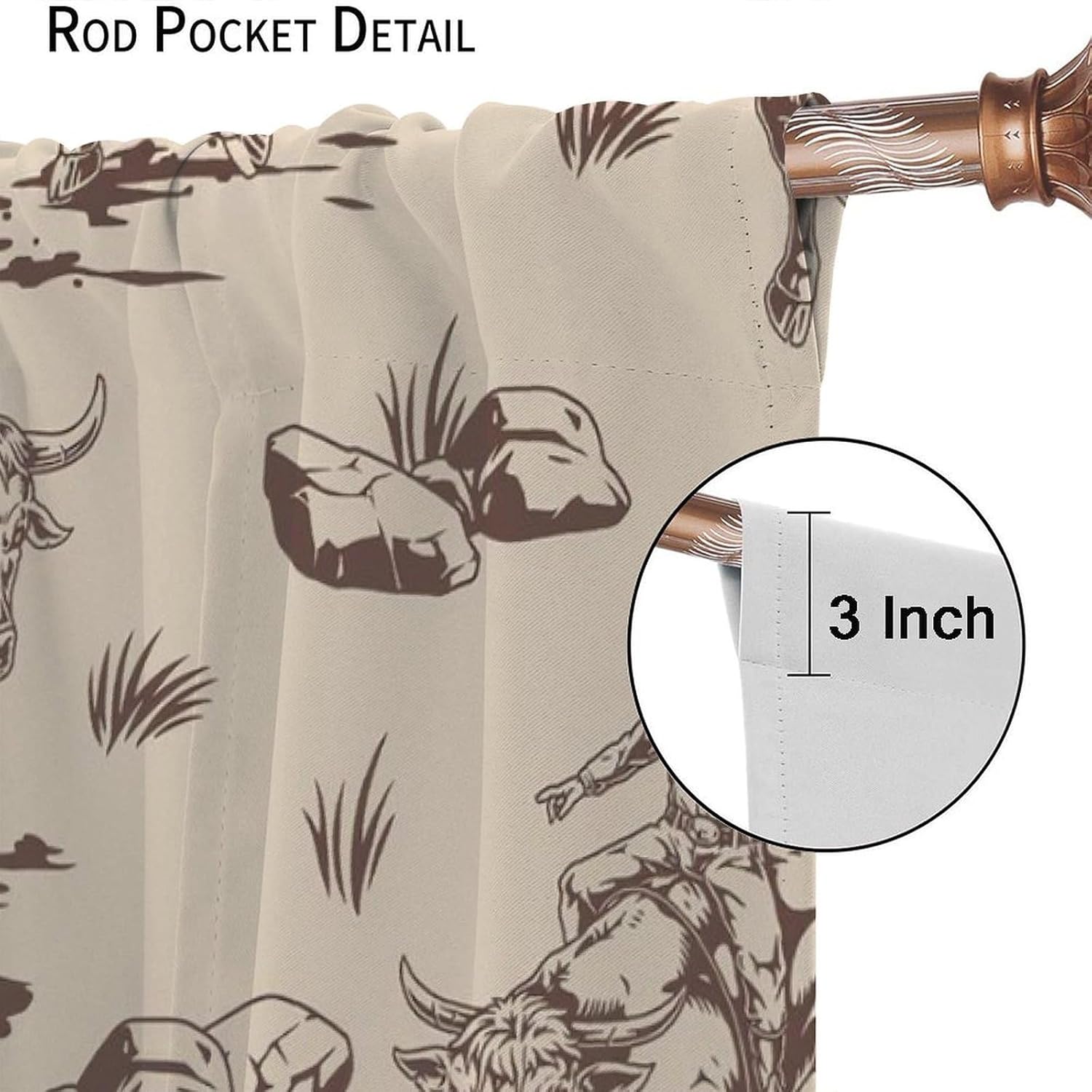 Western Cowboy Curtains, Wild West Desert Rustic Theme Hand Painted Window Treatments, Bedroom Living Room Blackout Noise Reducing Curtains