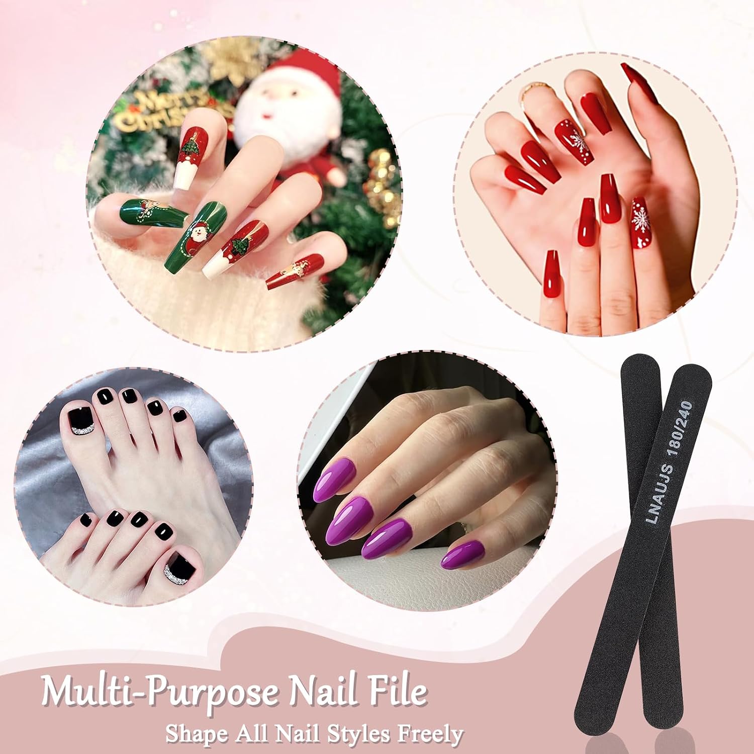 LNAUJS 10 Pack 180/240 Grit Nail Files, Black Professional Reusable Emery Boards Nail File, Manicure Tool Suitable for Both Acrylic and Natural Nails