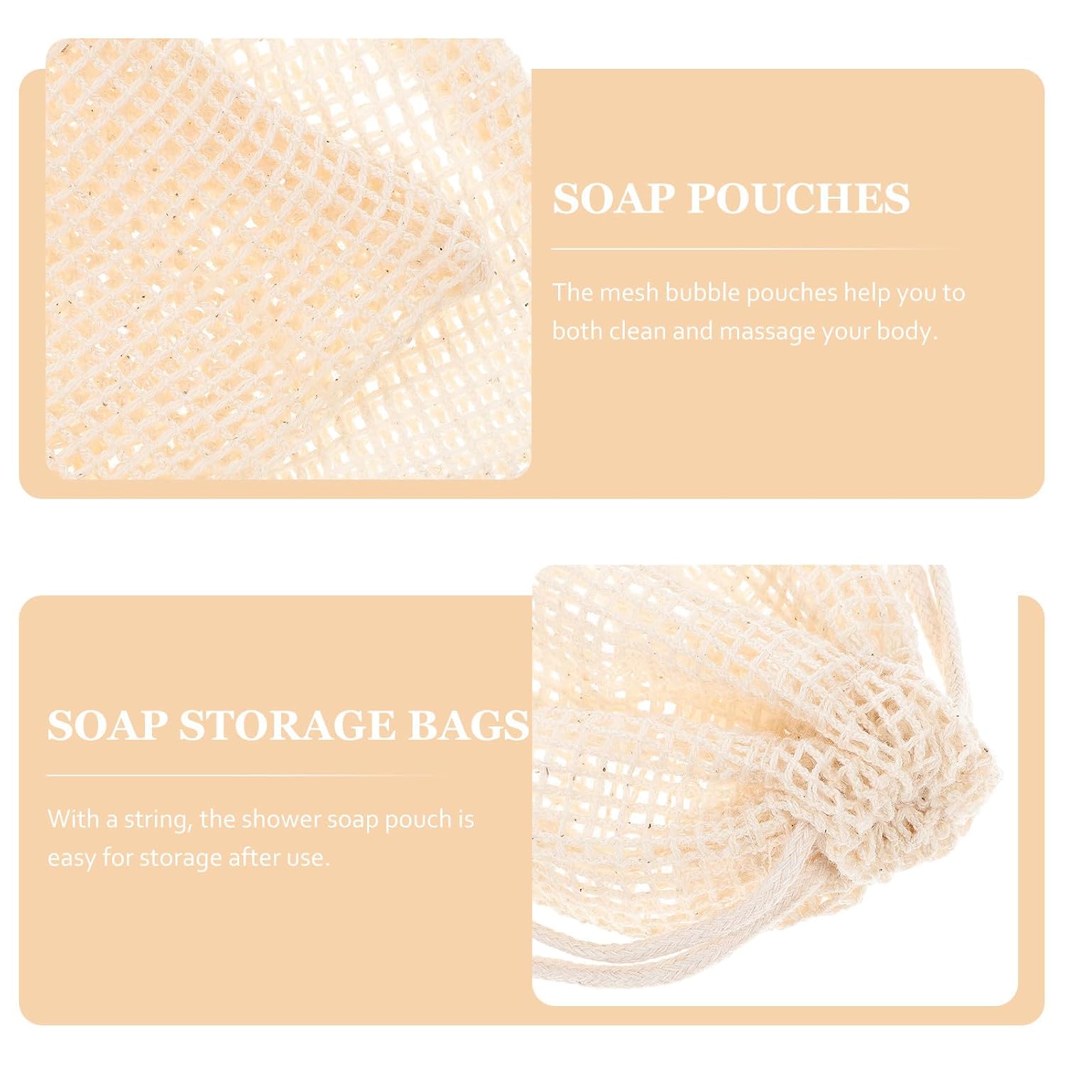 CHILDWEET Soap Pouches Soap Bags 5pcs with Drawstring Cotton and Linen Lightweight Mesh Clean and Massage Body Storage Pouches for Bathing and Traveling