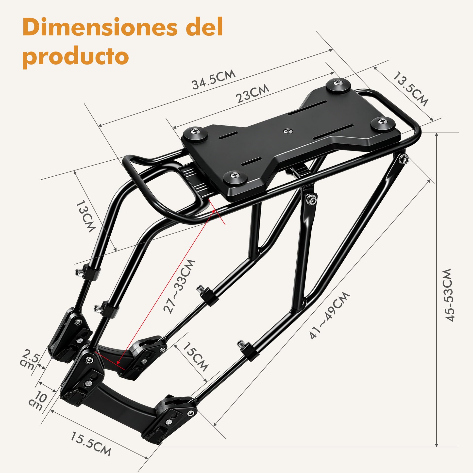 Mimoke - Portaequipajes para bicicleta con liberación rápida - Compatible con la mayoría de las bicicletas - Ajustable - Montaje rápido - Portaequipajes