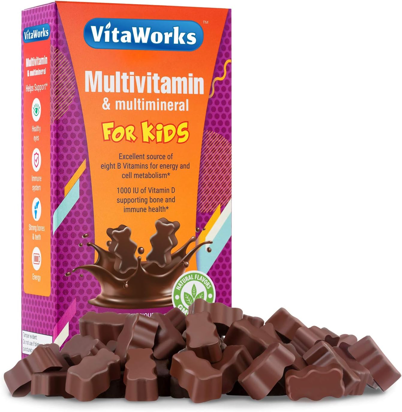 Multivitamins for Kids Chocolate Vitamin Chew – GMO-Free – Great Tasting Milk Chocolate Flavored Treat w/Vitamins A, B, C & D – Kids Multivitamin Supplement – 60 Count [30 Doses]