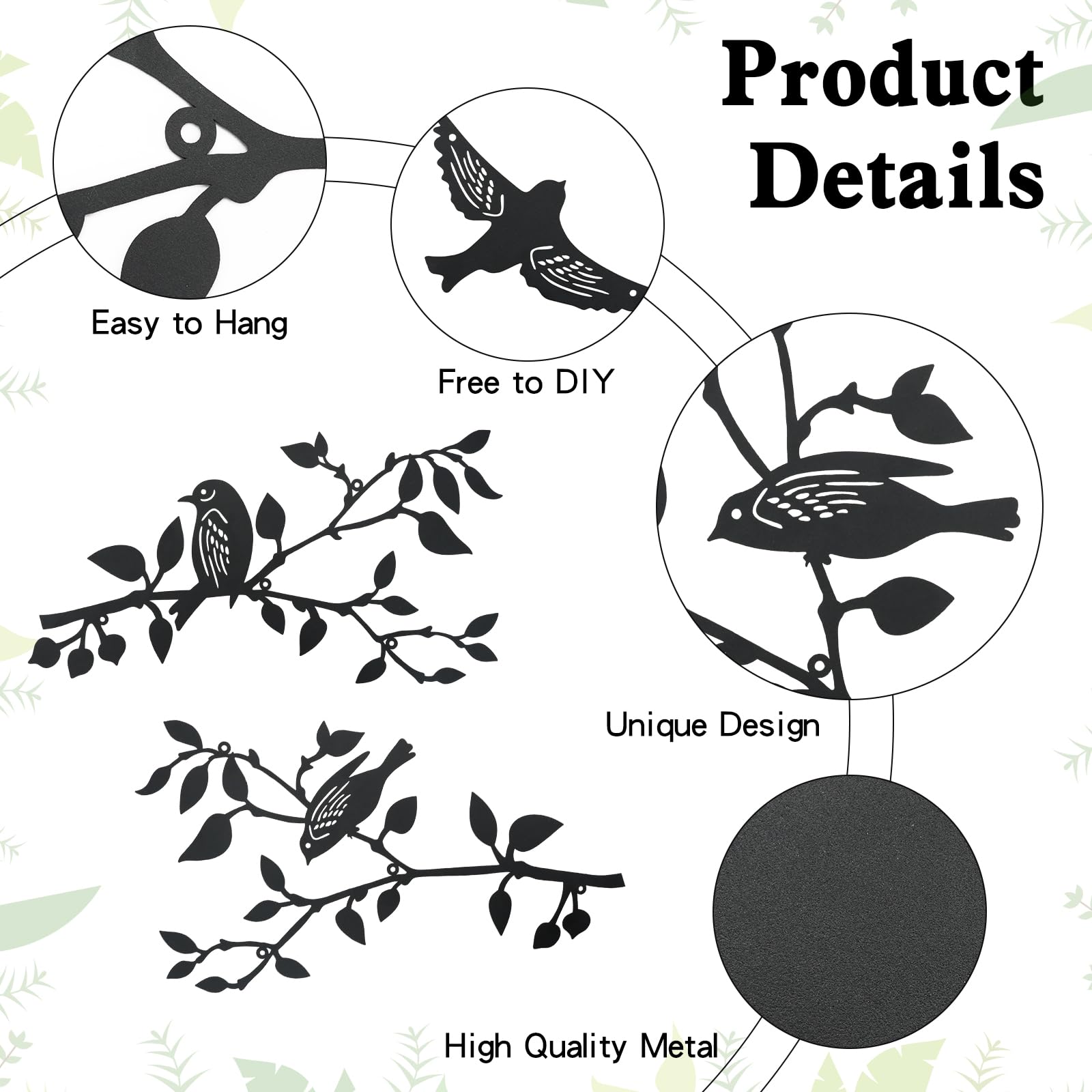 Deco Murale Décoration Murale Métal Oiseaux Sur Branche - 43x18.6cm (Noir) Decoration Murale Jardin