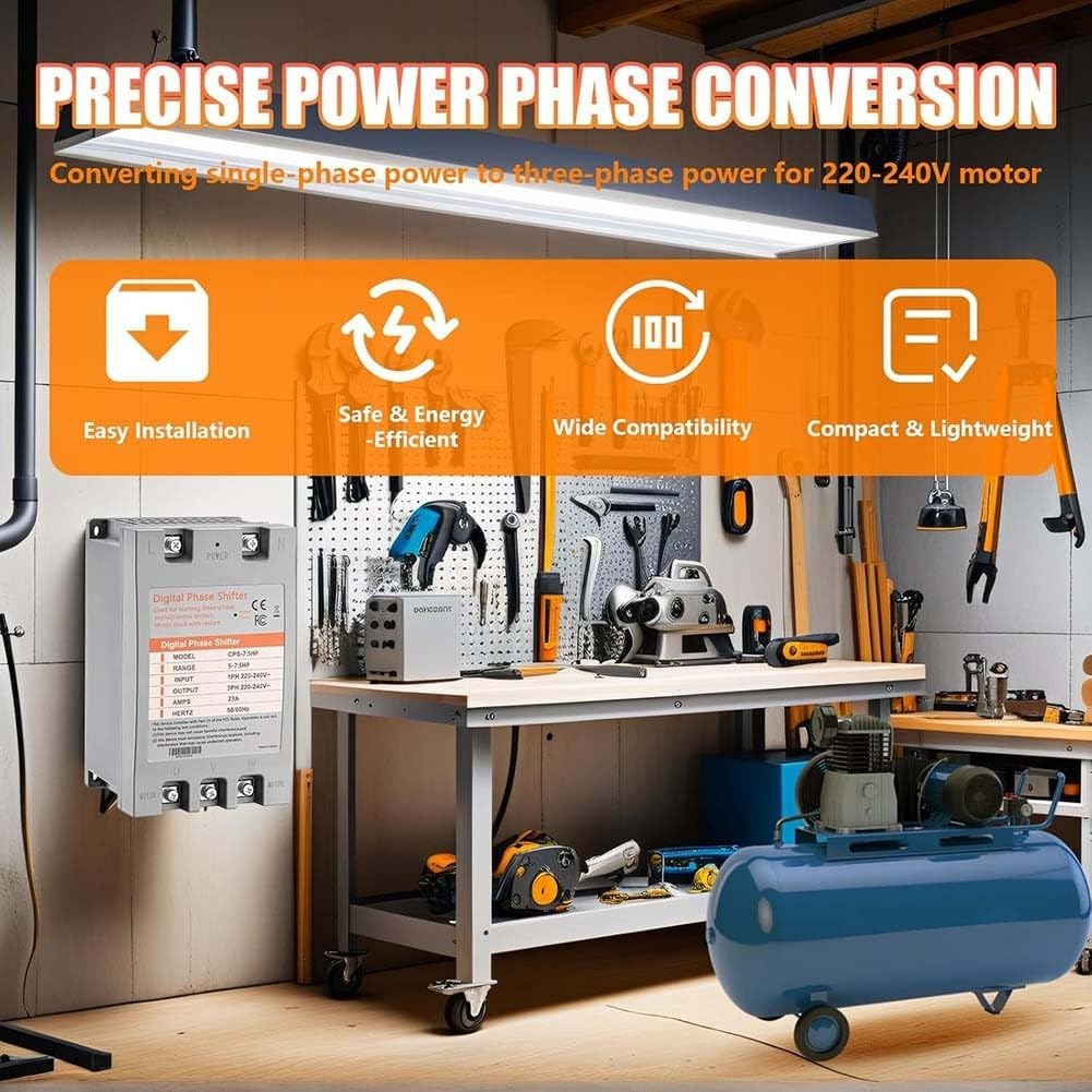 7,5HP Convertitore di fase digitale CPS-7.5HP Monofase a Trifase Trasduttore 220-240V 23A Per Motori Compressori Pompe Seghe Ventilatori Applicazione Commerciale