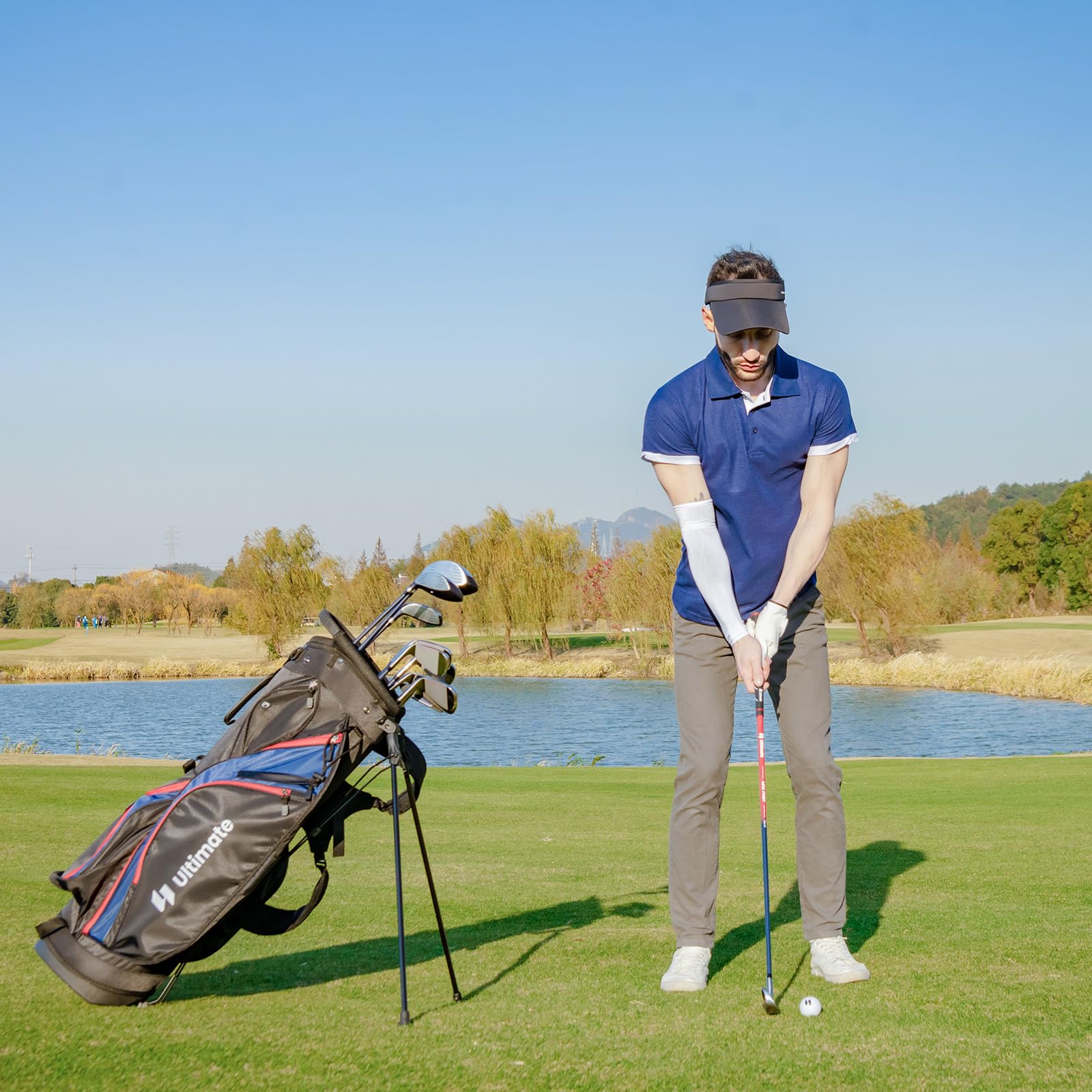 COSTWAY Ensemble Club de Golf Portable, Sac Trépied avec Capuche Anti-Pluie Driver 460CC #1, Bois de Parcours #3, Hybride #5, Fers #5#6#7#8#9#P #S et Putter, pour Droitier
