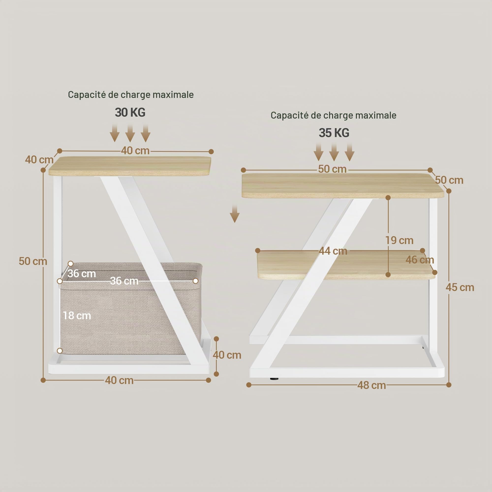 Hzuaneri Table Basse Gigogne Lot de 2, Blanc Bois Coloris