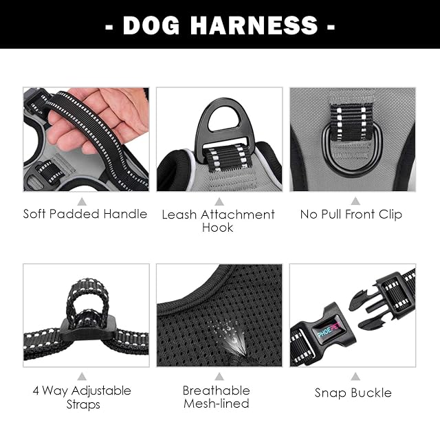 Foto 4 de 7 de PHOEPET - Arnés antitirones para perros medianos, chaleco reflectante ajustable con clip delantero y asa, 2…