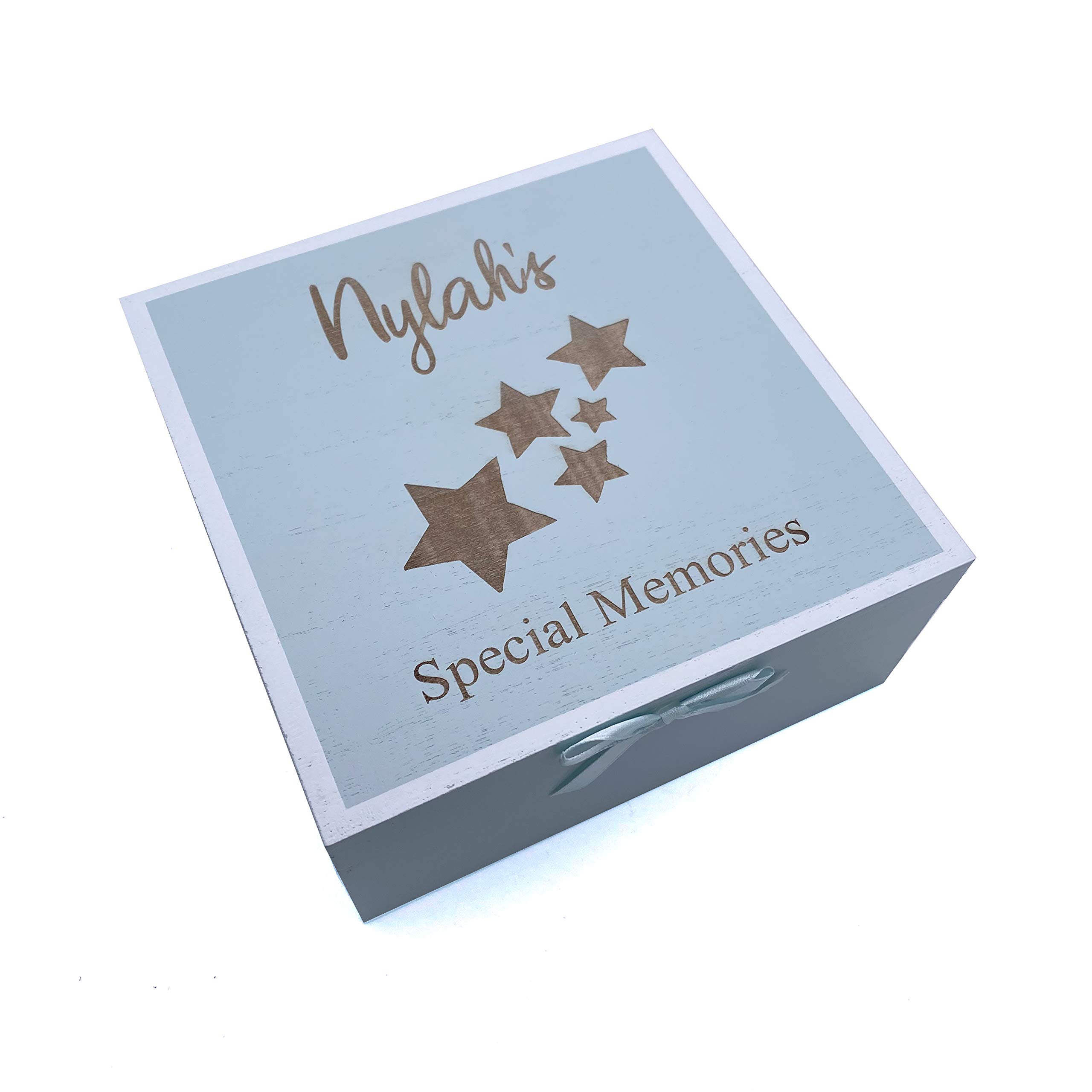Personalised Vintage Style Baby Boy Blue Wooden Memories Keepsake Box