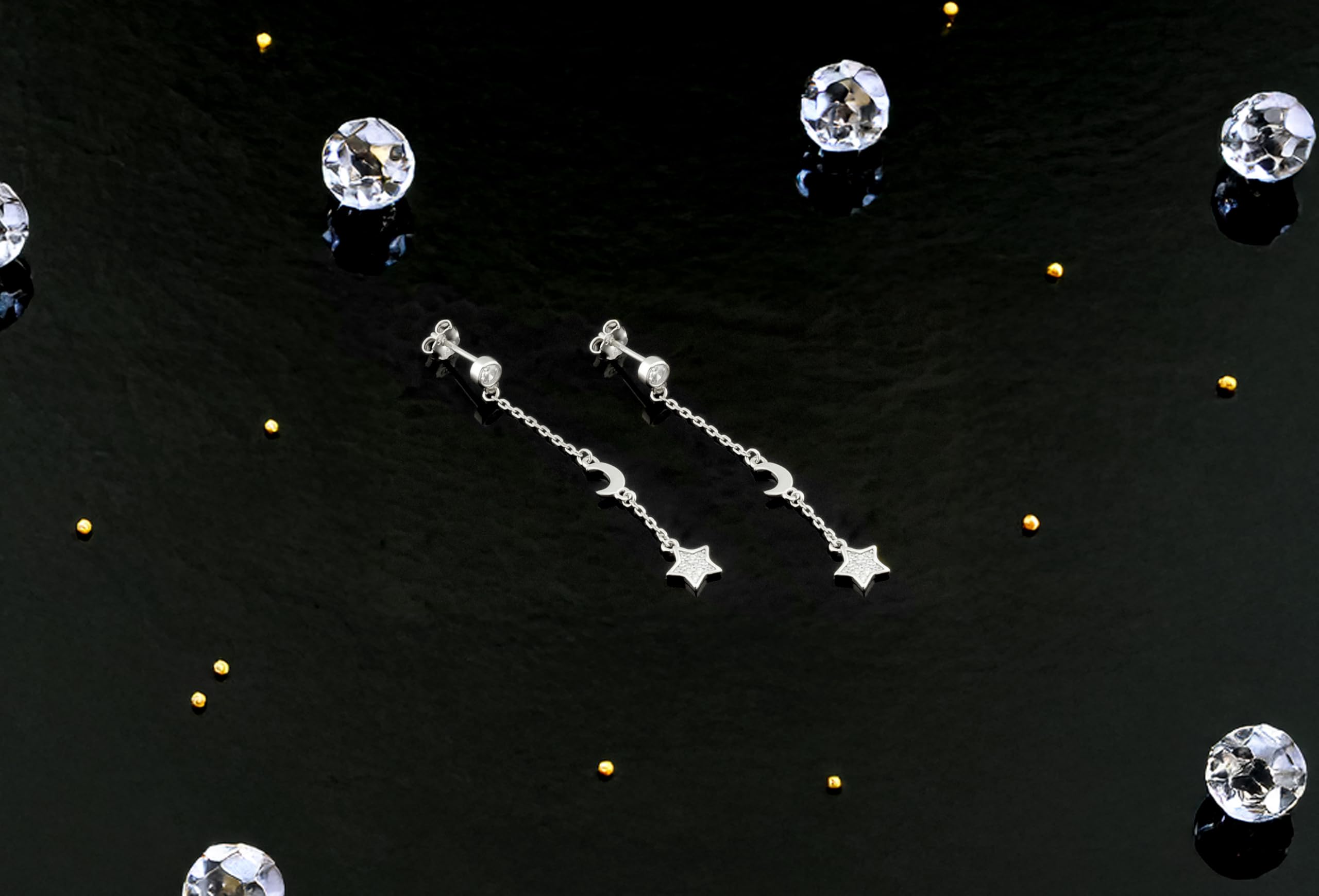 SOFIA MILANI - Damen Ohrringe 925 Silber - mit Zirkonia Steinen - Sternen Mond Ohrhänger