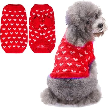 Dog Sweater, Knitted Heart Pattern Puppy Sweaters for Newborn Puppies or Extra Small Dogs, Girl Boy Autumn/Winter High Elasticity Comfortable Pet Clothes,New Year Pet OutfitRed, XS