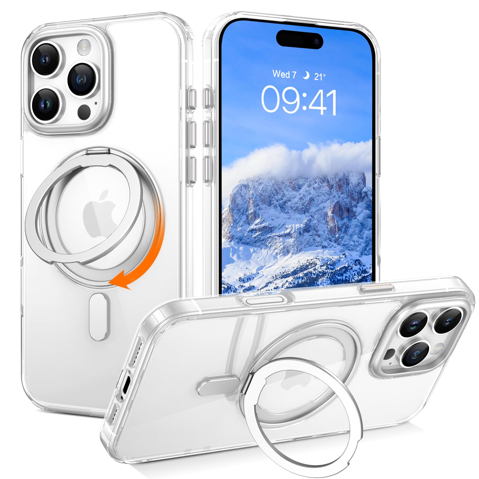 Telasofor iPhone 16 Pro Max Case, [Compatible with MagSafe] with Magnetic 360° Rotatable Ring Stand Slim Shockproof Protective Phone Cases for iPhone 16 Pro Max 6.9", Clear