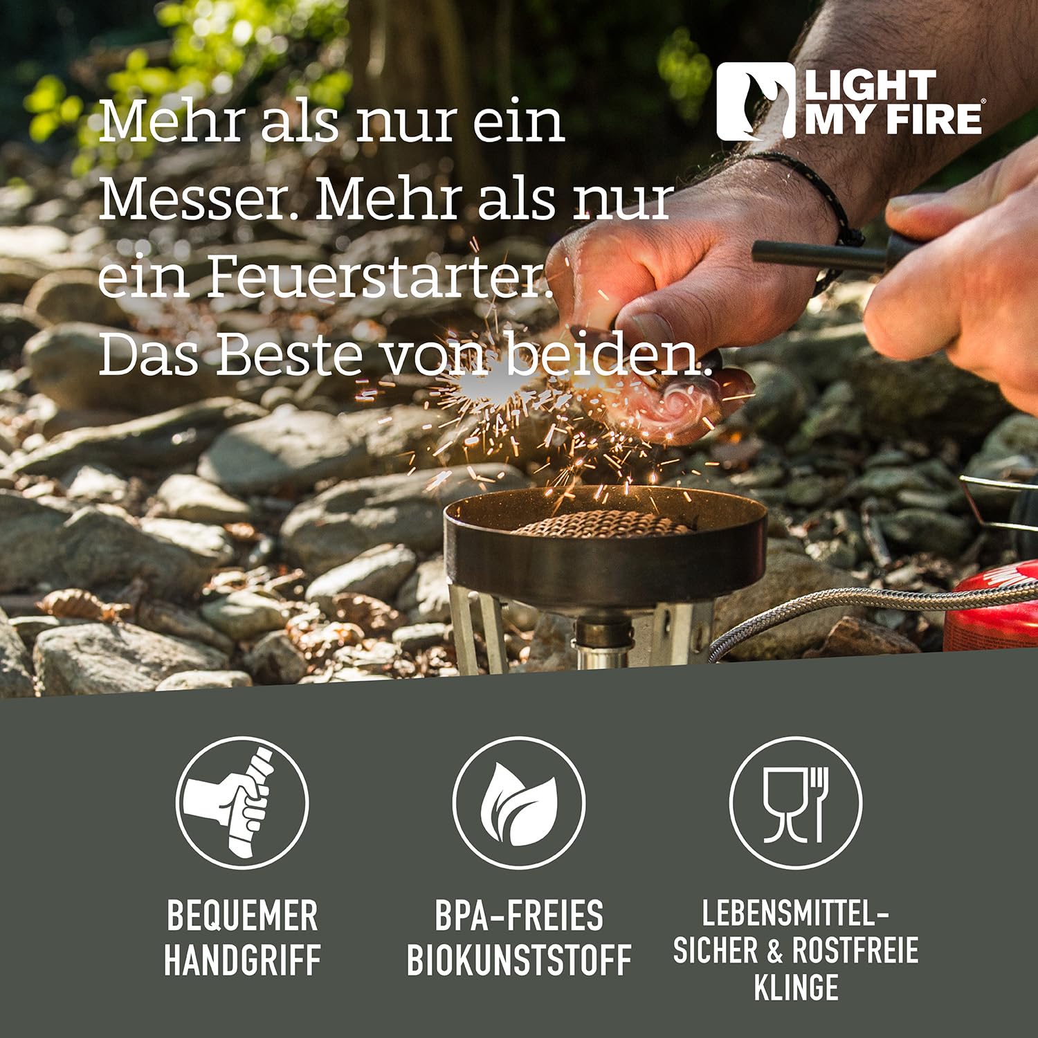 Light My Fire Messer mit Feuerstein - FIREKNIFE - Bushcraft- und Outdoor-Messer Hergestellt in Schweden, Rusty Orange