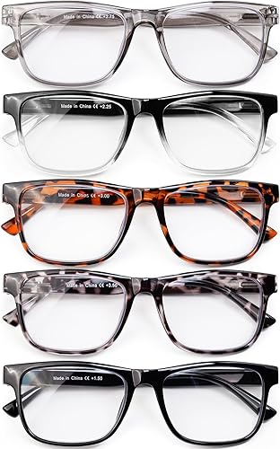 Miniatura 2 de DAMIDEO Paquete de 5 lentes de lectura de gran tamaño con bloqueo de luz azul para hombres con marco ancho de cabeza grande, lentes ligeros