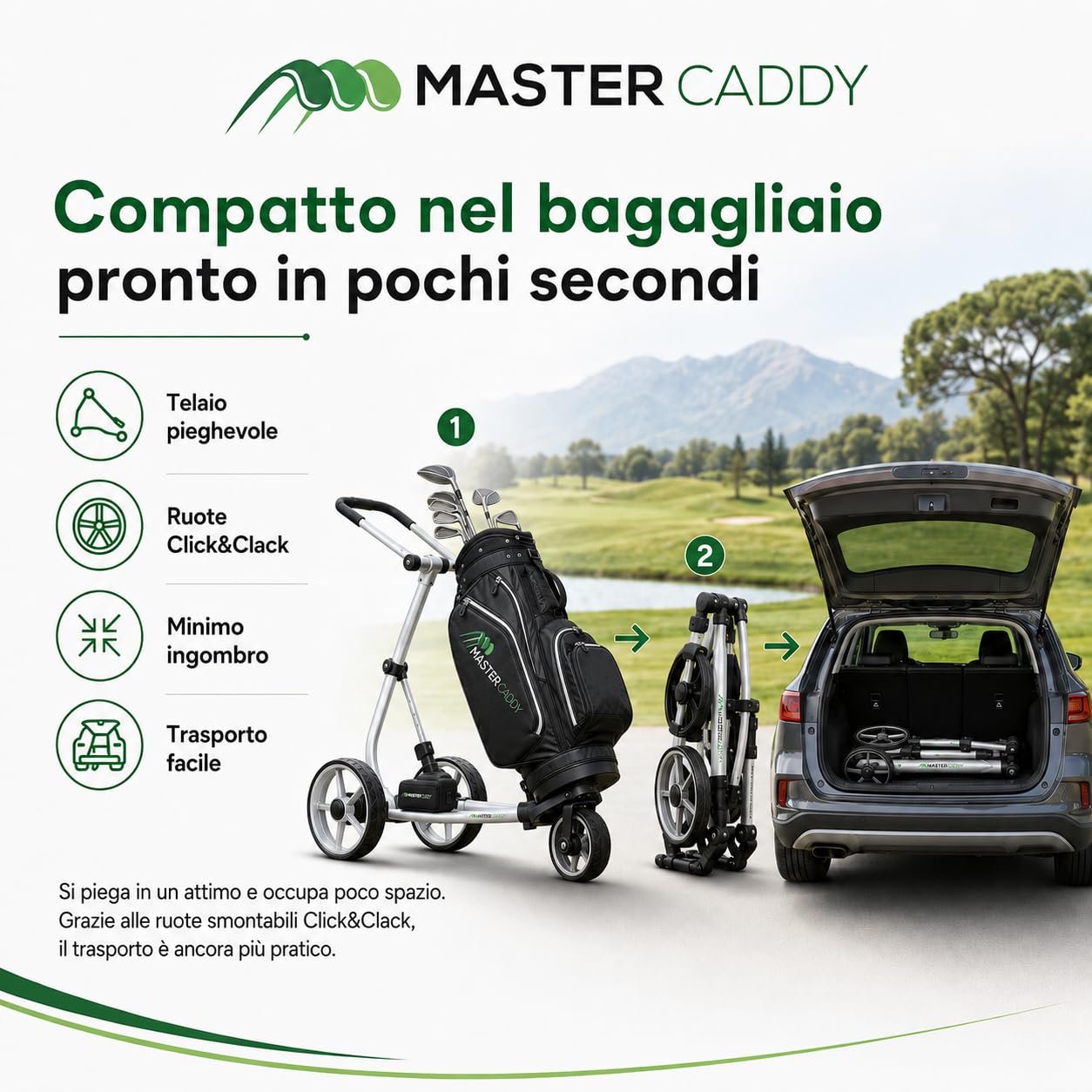 MasterCaddy – Chariot de golf électrique Basic en alliage d'aluminium Lithium, couleur argent, avec batterie au lithium